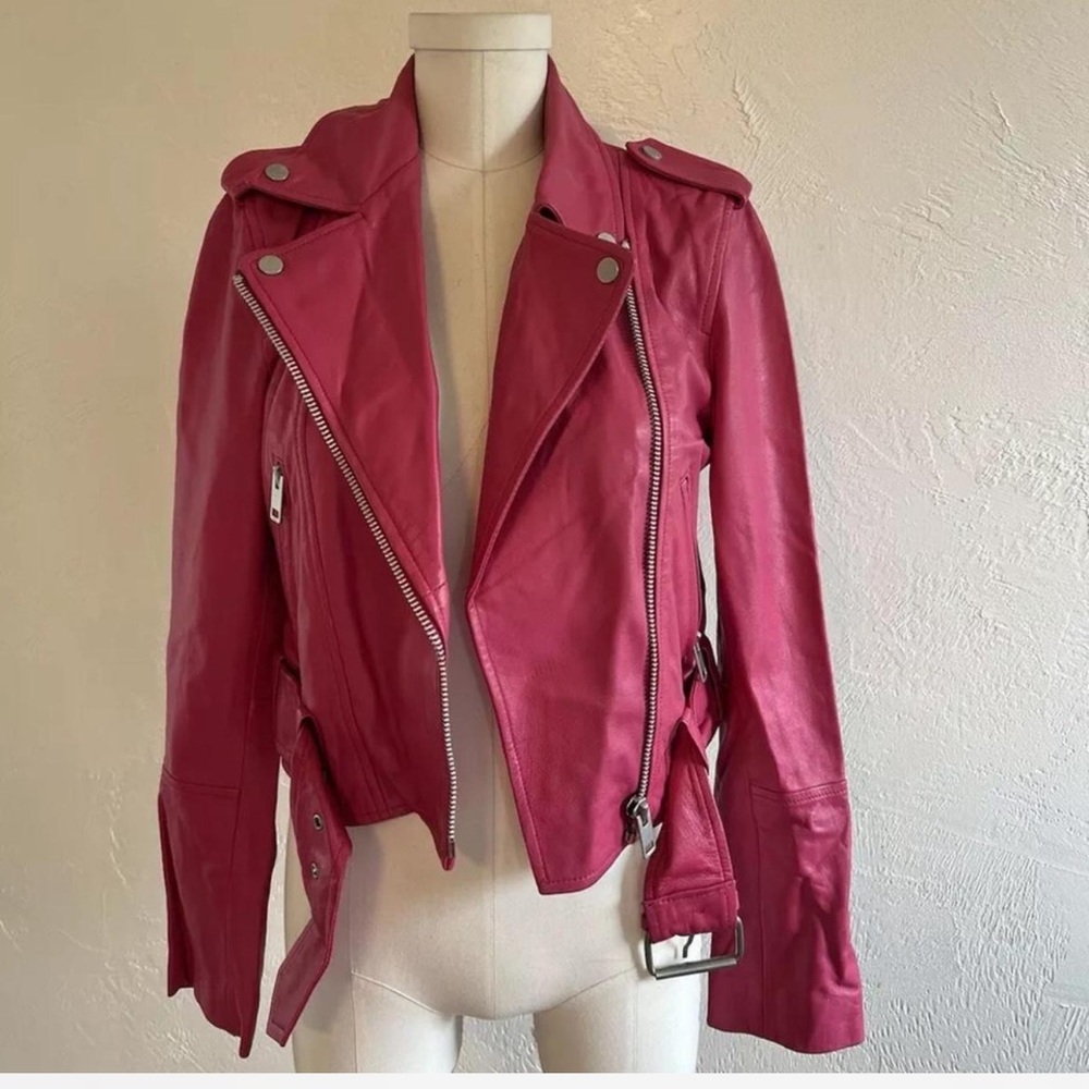 Avec Les Filles Faux Leather Biker Jacket Pink Size Small